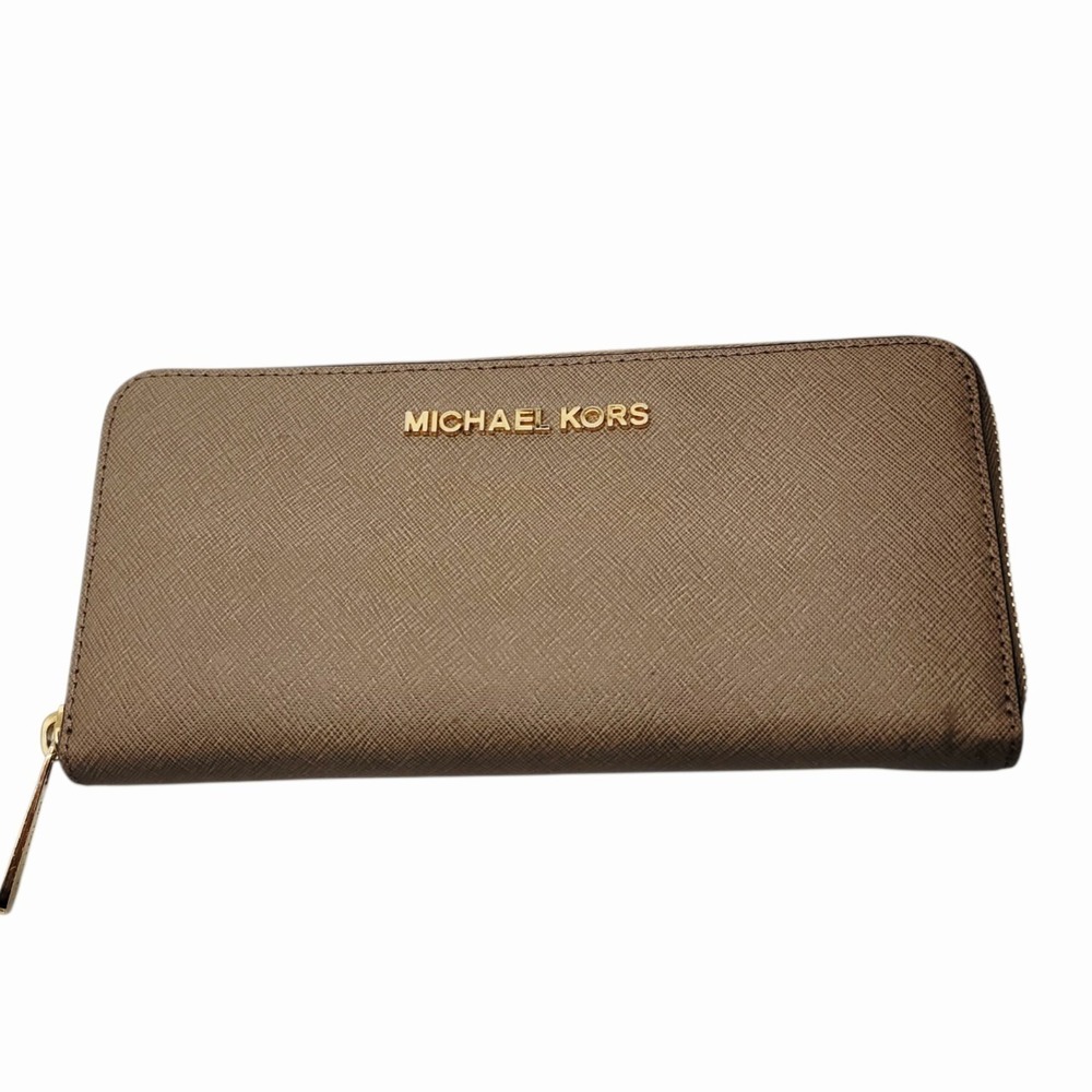 Michael Kors Jet Set Travel Continental Wallet Brown Saffiano Zip